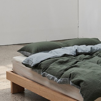 챕터원,[Spring fabric collection, 25%] 프리미엄리넨 투톤 침구세트 - 그레이시오션블루+모스그린